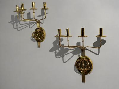 Tommi Parzinger Tommi Parzinger Candleholder Sconces Polished Brass Metal USA c 1955