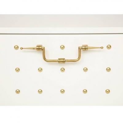 Tommi Parzinger Tommi Parzinger Chest White Lacquer Brass Studded