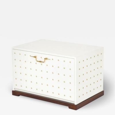 Tommi Parzinger Tommi Parzinger Chest White Lacquer Brass Studded