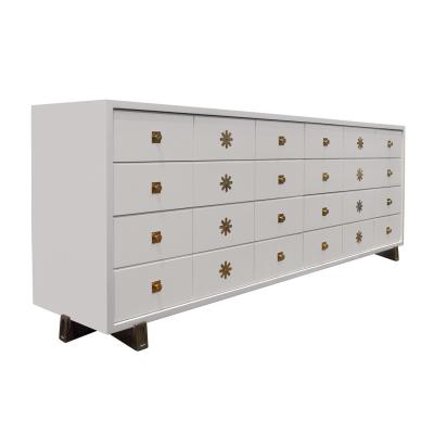 Tommi Parzinger Tommi Parzinger Chest of Drawers in White Lacquer with Brass Pulls 1950s Signed