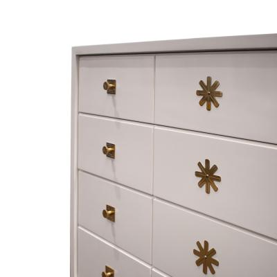 Tommi Parzinger Tommi Parzinger Chest of Drawers in White Lacquer with Brass Pulls 1950s Signed