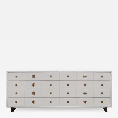 Tommi Parzinger Tommi Parzinger Chest of Drawers in White Lacquer with Brass Pulls 1950s Signed