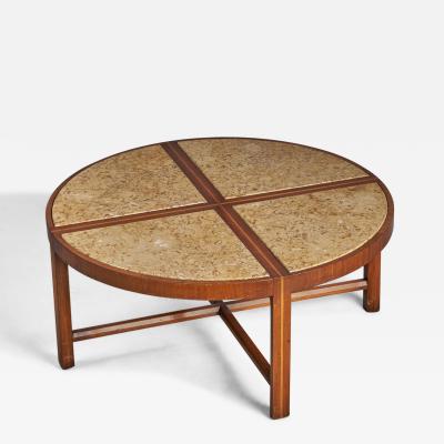 Tommi Parzinger Tommi Parzinger Coffee Table with Walnut and Travertine USA 1950s