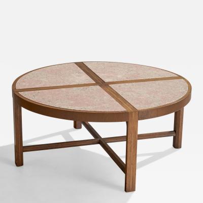 Tommi Parzinger Tommi Parzinger Coffee Table with Walnut and Travertine USA 1950s