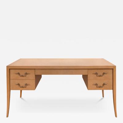 Tommi Parzinger Tommi Parzinger Desk in White Ash with Engraved Brass Pulls 1960s Signed 