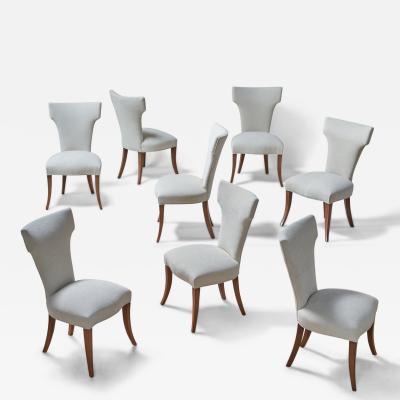 Tommi Parzinger Tommi Parzinger Dining Room Chairs with Mahogany and Fabric USA 1950s