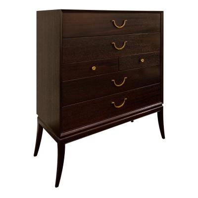 Tommi Parzinger Tommi Parzinger Elegant Chest of Drawers with Etched Brass Pulls 1950s Signed 