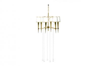 Tommi Parzinger Tommi Parzinger Hollywood Regency Chandelier of Flowing Crystals and Brass