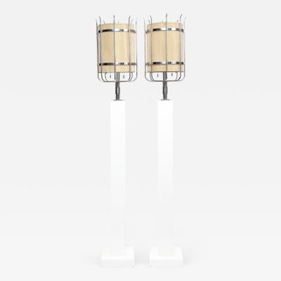 Tommi Parzinger Tommi Parzinger Important Pair of Floor Lamps in White Lacquer and Chrome 1960s