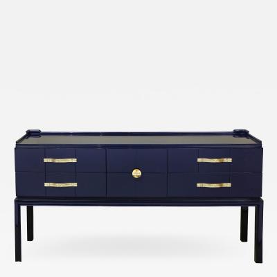 Tommi Parzinger Tommi Parzinger Lacquered Cabinet Console with Iconic Hardware 1940s Signed 