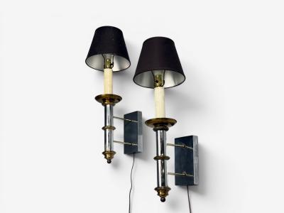 Tommi Parzinger Tommi Parzinger Large Wall Sconces Chromed Steel Brass Fabric USA 1950s