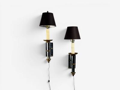 Tommi Parzinger Tommi Parzinger Large Wall Sconces Chromed Steel Brass Fabric USA 1950s