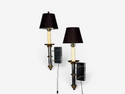 Tommi Parzinger Tommi Parzinger Large Wall Sconces Chromed Steel Brass Fabric USA 1950s