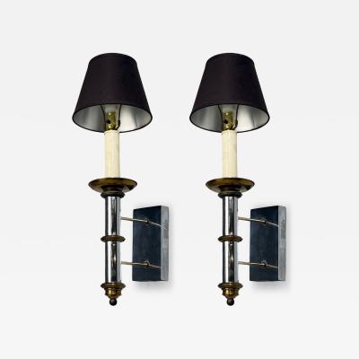 Tommi Parzinger Tommi Parzinger Large Wall Sconces Chromed Steel Brass Fabric USA 1950s