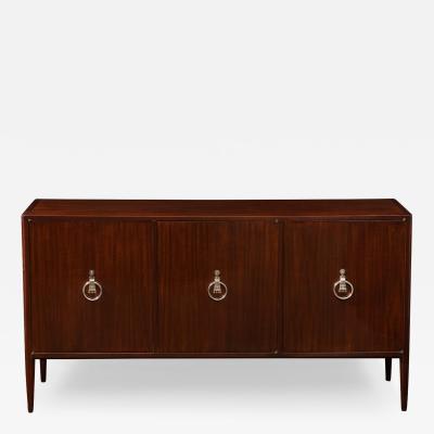 Tommi Parzinger Tommi Parzinger Mahogany Credenza with Exquisite Nickel Pulls 1960s