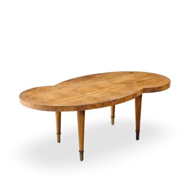Tommi Parzinger Tommi Parzinger Mid Century Free Form Mahogany and Brass Curved Coffee Table