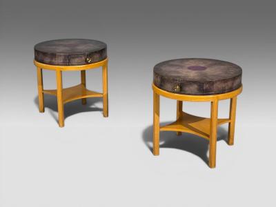 Tommi Parzinger Tommi Parzinger Nightstands Bleached Mahogany Leather USA 1930s