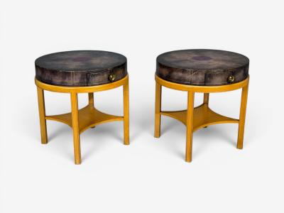 Tommi Parzinger Tommi Parzinger Nightstands Bleached Mahogany Leather USA 1930s