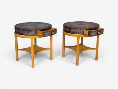 Tommi Parzinger Tommi Parzinger Nightstands Bleached Mahogany Leather USA 1930s