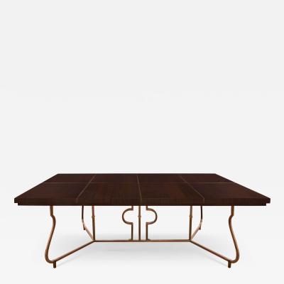 Tommi Parzinger Tommi Parzinger Rare Dining Table with Bronze Base and Inlaid Mahogany Top 1950s