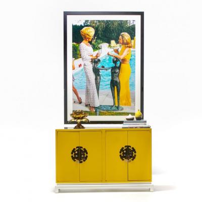 Tommi Parzinger Tommi Parzinger Style Hollywood Regency Yellow White Cabinet or Console