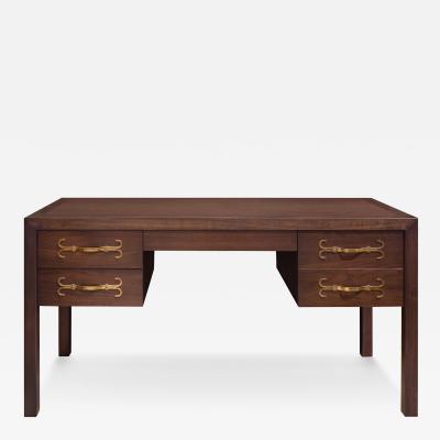 Tommi Parzinger Tommi Parzinger Superb Desk in Walnut with Iconic Brass Hardware 1960s Signed 