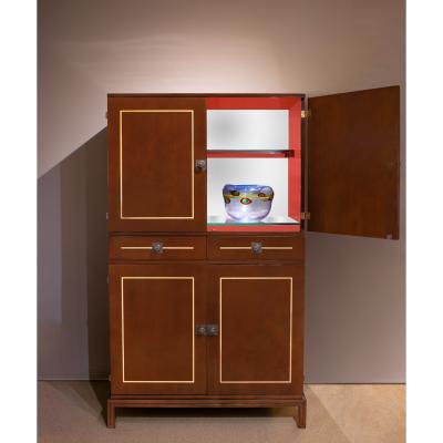 Tommi Parzinger Tommi Parzinger Superb Illuminated Bar Cabinet with Inlays 1950s Signed 