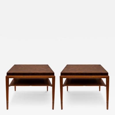 Tommi Parzinger Tommi Parzinger Superb Pair End Tables in Walnut with Leather Tops 1940s