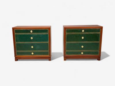 Tommi Parzinger Tommi Parzinger Wood Brass Green Leather Chests of Drawers USA 1950s