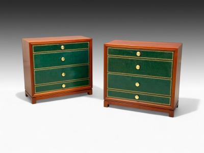Tommi Parzinger Tommi Parzinger Wood Brass Green Leather Chests of Drawers USA 1950s