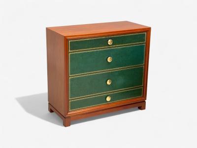 Tommi Parzinger Tommi Parzinger Wood Brass Green Leather Chests of Drawers USA 1950s