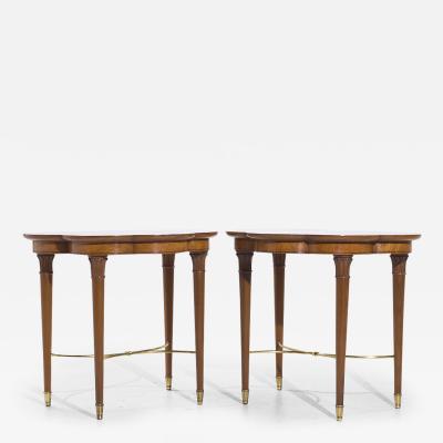 Tommi Parzinger Tommi Parzinger for Charak Mid Century Brass and Mahogany Side End Tables Pair