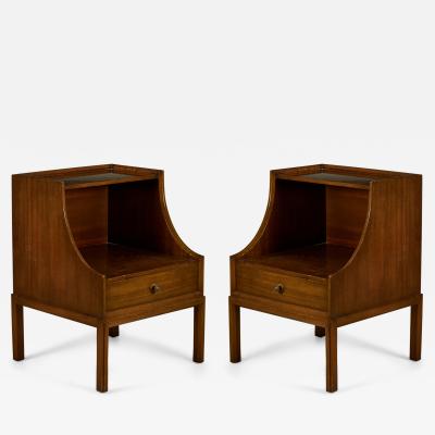 Tommi Parzinger Tommi Parzinger for Charak Walnut Scoop Front Bedside Tables Nightstands