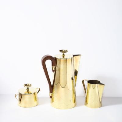 Tommi Parzinger Tommi Parzinger for Dorlyn Silversmiths Tea Service in Polished Brass Walnut