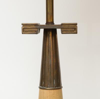Tommi Parzinger Wood and Patinated Brass Table Lamp by Tommi Parzinger for Stiffel