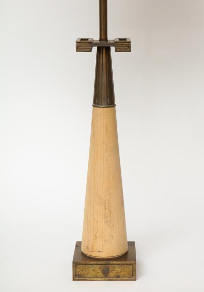 Tommi Parzinger Wood and Patinated Brass Table Lamp by Tommi Parzinger for Stiffel