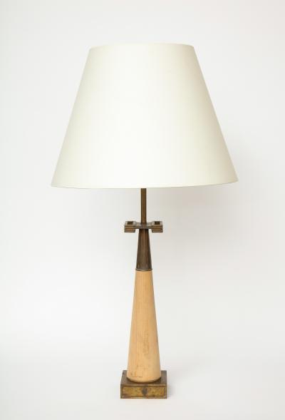 Tommi Parzinger Wood and Patinated Brass Table Lamp by Tommi Parzinger for Stiffel