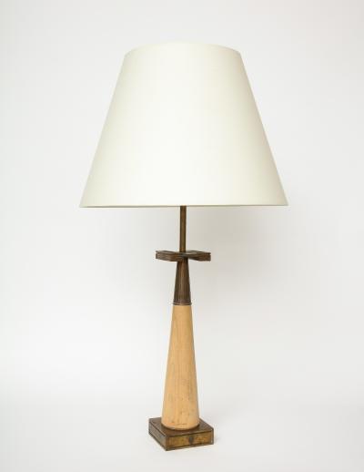 Tommi Parzinger Wood and Patinated Brass Table Lamp by Tommi Parzinger for Stiffel