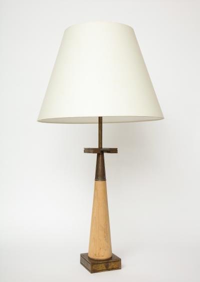 Tommi Parzinger Wood and Patinated Brass Table Lamp by Tommi Parzinger for Stiffel