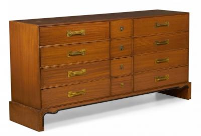 Tommi Parzinger for Charak American Mid Century Walnut and Brass Twelve Drawer C