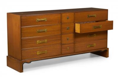 Tommi Parzinger for Charak American Mid Century Walnut and Brass Twelve Drawer C