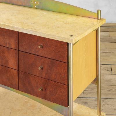 Toni Cordero Toni Cordero Commode with six drawers in wood and travertine 80s
