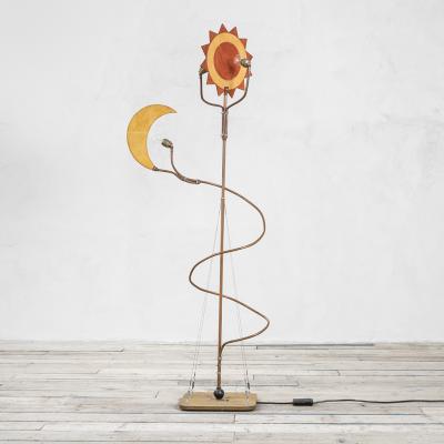 Toni Cordero Toni Cordero attr Floor Lamp Sun and Moon in Brass and Wood