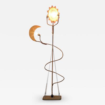 Toni Cordero Toni Cordero attr Floor Lamp Sun and Moon in Brass and Wood