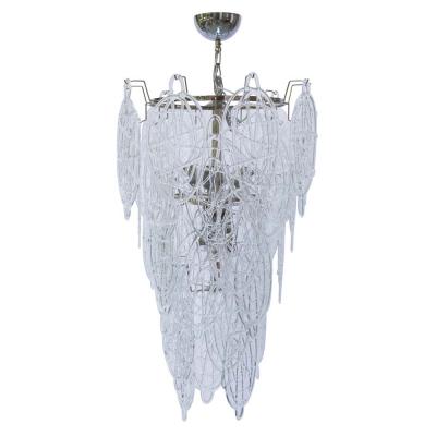 Toni Zuccheri PAIR OF ITALIAN MURANO DESIGN BLOWN LACE CLEAR GLASS CHANDELIERS