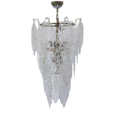 Toni Zuccheri PAIR OF ITALIAN MURANO DESIGN BLOWN LACE CLEAR GLASS CHANDELIERS