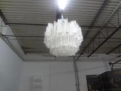 Toni Zuccheri Pair of Large Mid Century Modern Italian Murano Chandeliers Attributed to Venini