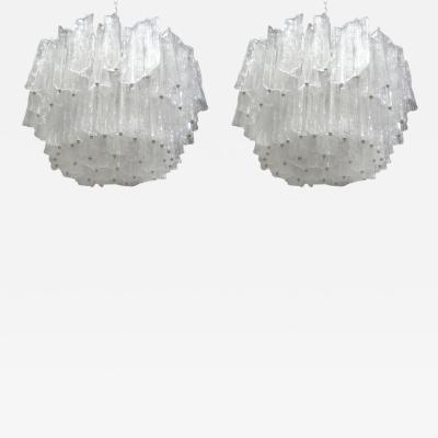 Toni Zuccheri Pair of Large Mid Century Modern Italian Murano Chandeliers Attributed to Venini