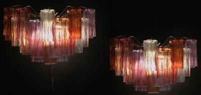 Toni Zuccheri Pair of Midcentury Multicoloured Murano Glass Chandelier by Zuccheri for Venini