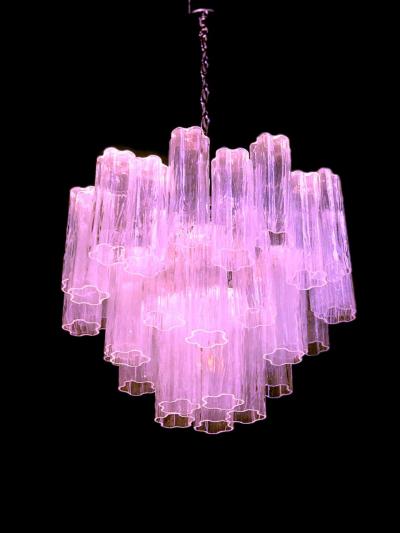 Toni Zuccheri Pair of Pink Tronchi Murano Glass Chandelier by Toni Zuccheri for Venini 1970s